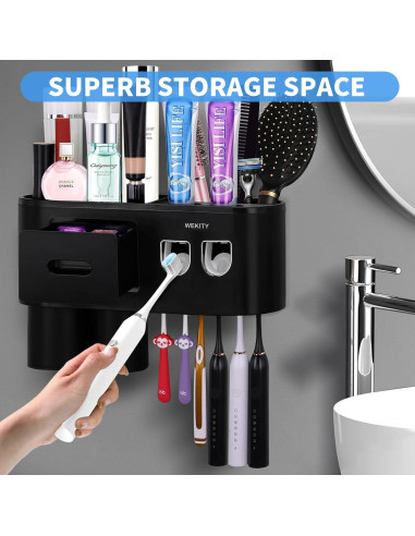 Soporte Multifuncional para Cepillos de Dientes Wekity Negro
