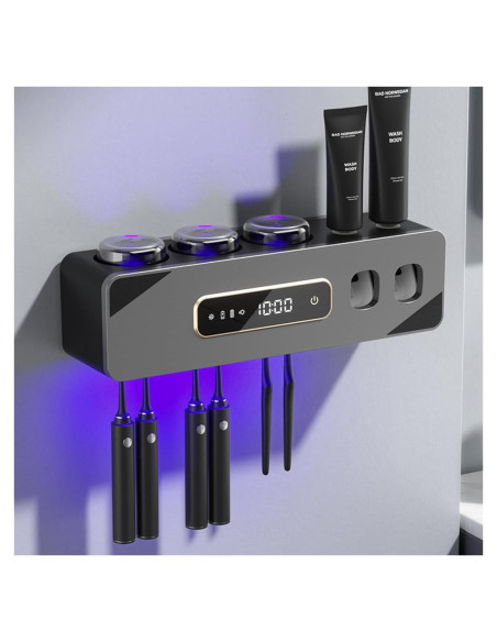 Soporte para Cepillos de Dientes Wekity con Dispensador Automático Gris Soporte para Cepillos de Dientes Wekity con Dispensador Automático Gris
