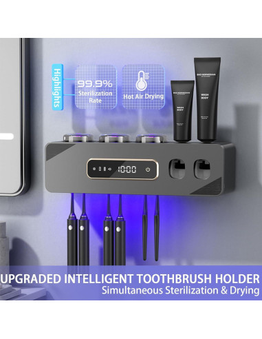 Soporte para Cepillos de Dientes Wekity con Dispensador Automático Gris
