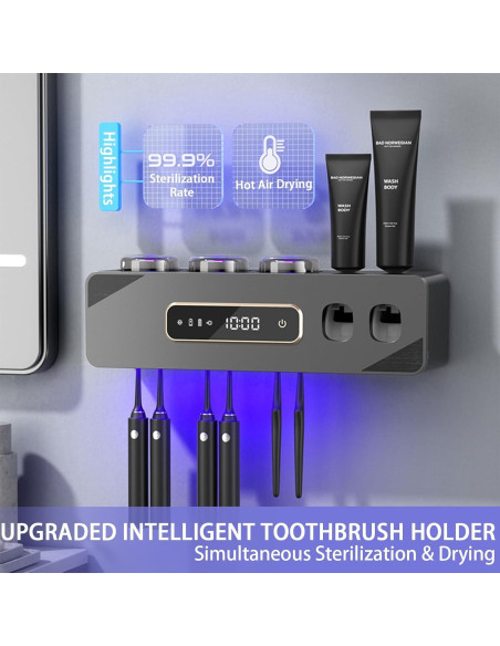 Soporte para Cepillos de Dientes Wekity con Dispensador Automático Gris Soporte para Cepillos de Dientes Wekity con Dispensador Automático Gris