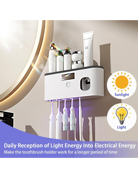Soporte para Cepillos de Dientes Wekity con Carga Solar y Dispensador Soporte para Cepillos de Dientes Wekity con Carga Solar y Dispensador