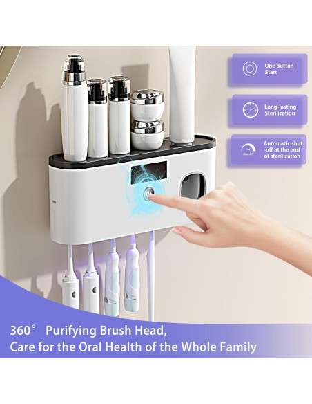 Soporte para Cepillos de Dientes Wekity con Carga Solar y Dispensador Soporte para Cepillos de Dientes Wekity con Carga Solar y Dispensador