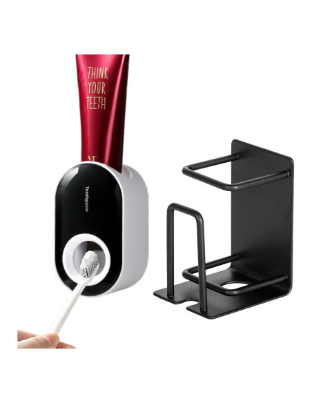 Soporte de Cepillo de Dientes VHIEDN Montado en Pared 3 en 1 Negro Soporte de Cepillo de Dientes VHIEDN Montado en Pared 3 en 1 Negro