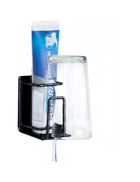 Soporte de Cepillo de Dientes VHIEDN Montado en Pared 3 en 1 Negro Soporte de Cepillo de Dientes VHIEDN Montado en Pared 3 en 1 Negro