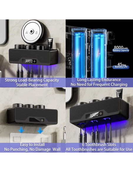 Soporte para Cepillos de Dientes Wekity con Secado y Limpieza Soporte para Cepillos de Dientes Wekity con Secado y Limpieza