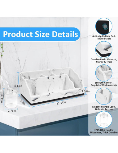 Organizador de Baño MSBRCH de Mármol Blanco con Dispensador 3PCS