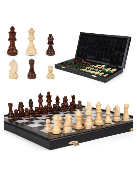 Juego de Ajedrez de Madera Plegable 38x19 cm - Agirlgle Juego de Ajedrez de Madera Plegable 38x19 cm - Agirlgle