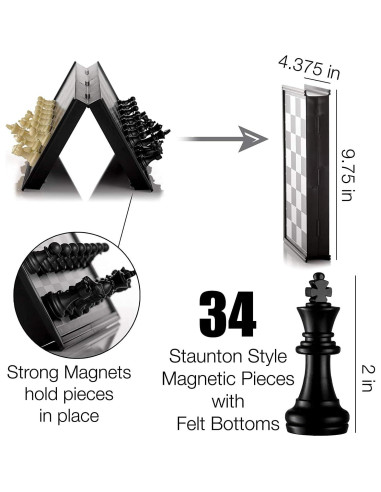 Juego de Ajedrez Magnético de Viaje Joneytech 24.9 cm Plegable
