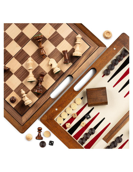 Juego de Ajedrez 3-en-1 Lingle de Madera Plegable 39x39 cm Juego de Ajedrez 3-en-1 Lingle de Madera Plegable 39x39 cm