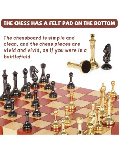 Juego de Ajedrez de Madera y Metal WJZDY 26.92 cm Plegable 2