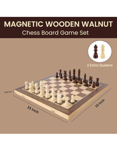 Juego de Ajedrez Magnético de Madera AS 15" Plegable