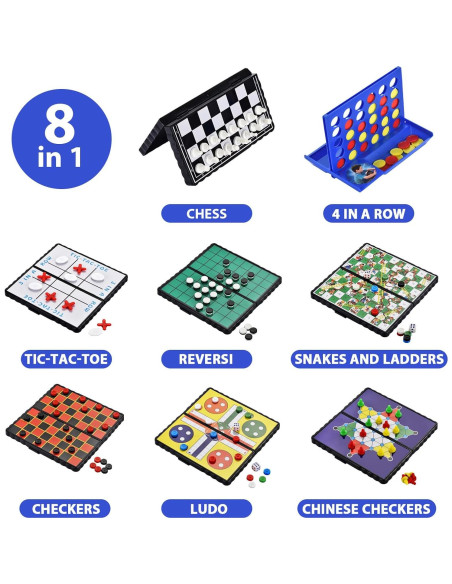 Juego de Ajedrez Magnético Mini 8 en 1 ColorGo Plegable Juego de Ajedrez Magnético Mini 8 en 1 ColorGo Plegable