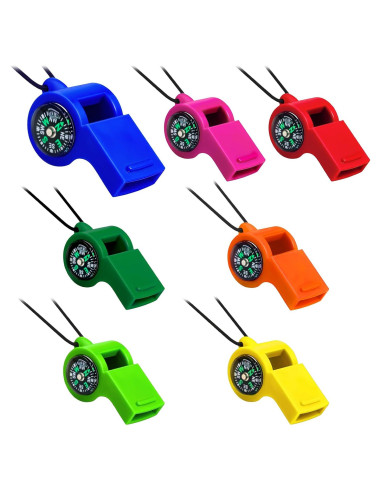 Silbato Brújula 2 en 1 Lothee - 7 Pzs Coloridos para Emergencia