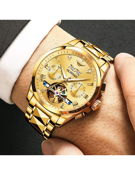 Reloj Automático OUPINKE para Hombres con Diamantes y Zafiro Reloj Automático OUPINKE para Hombres con Diamantes y Zafiro