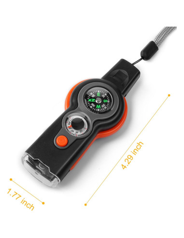Silbato de Emergencia Multifuncional Binboll 7 en 1 Naranja
