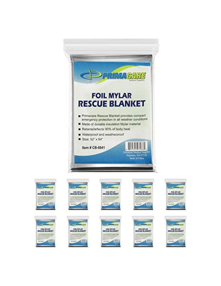 Manta Térmica de Emergencia Primacare HB-10 Mylar 132x213 cm - Paquete de 10 Manta Térmica de Emergencia Primacare HB-10 Mylar 132x213 cm - Paquete de 10