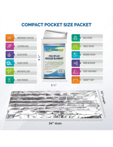 Manta Térmica de Emergencia Primacare HB-10 Mylar 132x213 cm - Paquete de 10