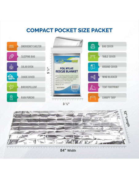Manta Térmica de Emergencia Primacare HB-10 Mylar 132x213 cm - Paquete de 10 Manta Térmica de Emergencia Primacare HB-10 Mylar 132x213 cm - Paquete de 10