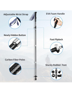 Bastón de Trekking T-carbon Plegable de Fibra de Carbono 114cm 2