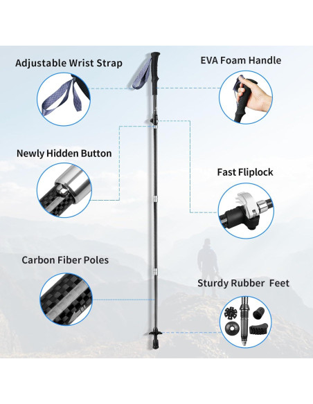 Bastón de Trekking T-carbon Plegable de Fibra de Carbono 114cm Bastón de Trekking T-carbon Plegable de Fibra de Carbono 114cm