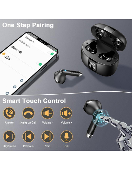 Auriculares Inalámbricos Drsaec J55 Bluetooth 5.4 Estéreo 56H Auriculares Inalámbricos Drsaec J55 Bluetooth 5.4 Estéreo 56H