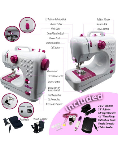 Máquina de Coser Portátil Sew Mighty Poderosa Multi - 12 Patrones