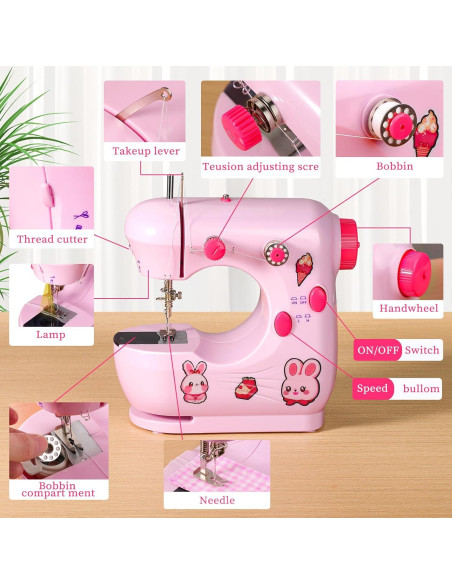 Mini Máquina de Coser Plys Rosa para Principiantes 1.36 kg Mini Máquina de Coser Plys Rosa para Principiantes 1.36 kg