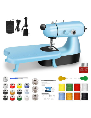 Mini Máquina de Coser Aoikoy Azul para Principiantes con Kit