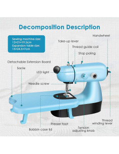 Mini Máquina de Coser Aoikoy Azul para Principiantes con Kit 2