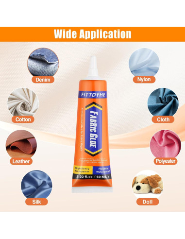 Pegamento para Tela FITTDYHE 60 ML Incoloro Lavable para Ropa