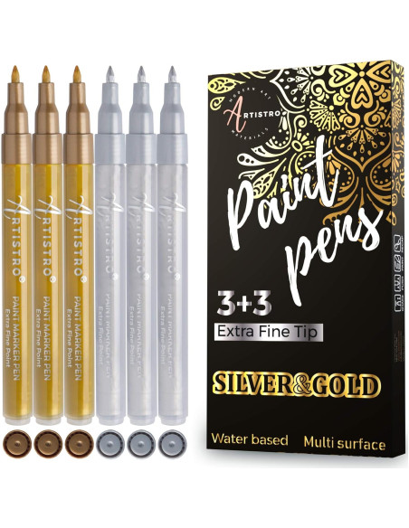 Marcadores Acrílicos Dorados y Plateados Artistro 0.7mm - 6 Unidades Marcadores Acrílicos Dorados y Plateados Artistro 0.7mm - 6 Unidades