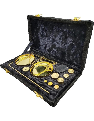 Antigua Balanza de Pesaje Tarazu de Bronce con Pesos - 12.7x22.1cm