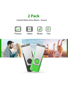 Aiibe 2 Unidades Flash USB 64GB 2.0 Negro Verde 2