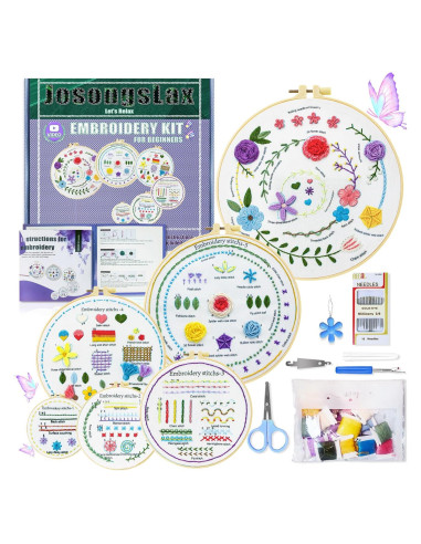 Kit de Bordado para Principiantes Josongslax - 6 Aros y Tutoriales