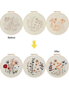 Kit de Bordado para Principiantes Uphome - 3 Patrones Florales 2
