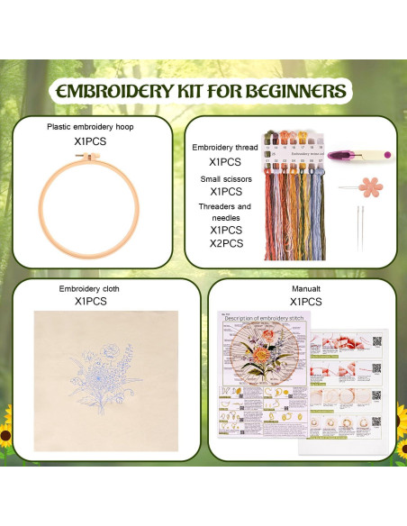 Kit de Bordado Floral MAMUNU para Principiantes - Manualidades DIY Kit de Bordado Floral MAMUNU para Principiantes - Manualidades DIY