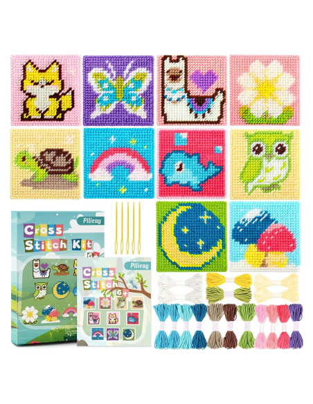 Kit de Bordado de Punto de Cruz Pllieay 10 en 1 para Niños Kit de Bordado de Punto de Cruz Pllieay 10 en 1 para Niños