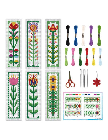 Kits de Marcadores de Punto de Cruz INFUNLY Flores Coloridas 6 Piezas