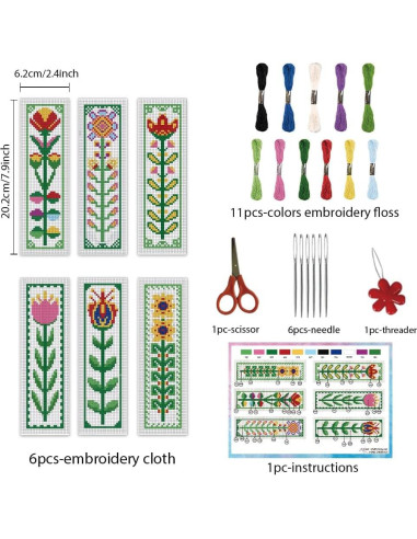 Kits de Marcadores de Punto de Cruz INFUNLY Flores Coloridas 6 Piezas
