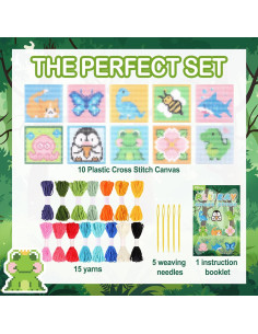 Kit de Punto de Cruz Pllieay para Niños 10 en 1 con Instrucciones 2