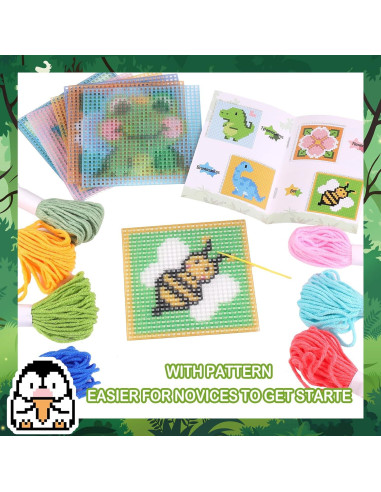Kit de Punto de Cruz Pllieay para Niños 10 en 1 con Instrucciones