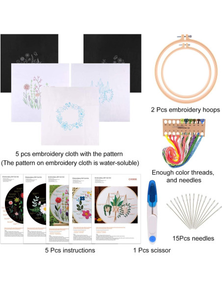 Kit de Bordado FEPITO para Principiantes - 5 Piezas Floral Kit de Bordado FEPITO para Principiantes - 5 Piezas Floral