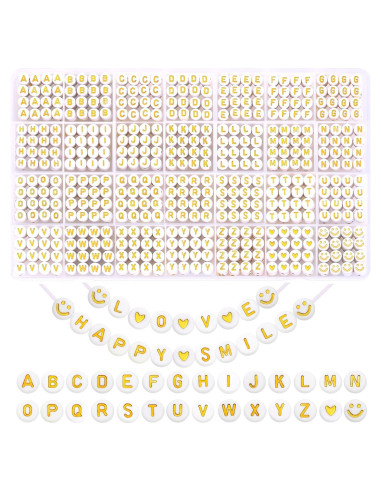 XIMISHOP 1400pcs Cuentas Letras Doradas Acrílicas 4x7mm