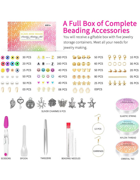 Kit de Cuentas de Vidrio 4mm 15500pcs para Joyería DIY Kit de Cuentas de Vidrio 4mm 15500pcs para Joyería DIY