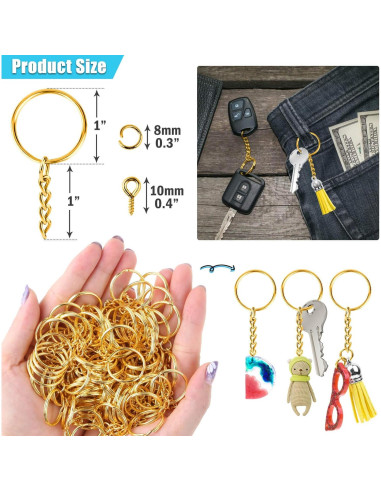 Kit de Anillos para Llaveros PAXCOO 300 Piezas Dorado