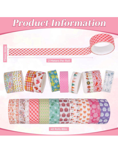 Juego de Washi Tape WEGAZ 40 Rollos 1.5cm x 2m para Manualidades