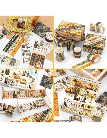 Conjunto de 16 Rollos de Cinta Washi Mooker Vintage Egipcio Conjunto de 16 Rollos de Cinta Washi Mooker Vintage Egipcio