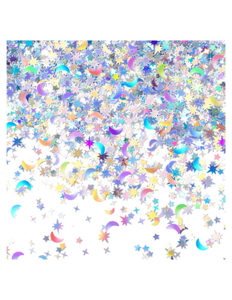 Confeti Holográfico Estrella y Luna 60g Skylety Plata Confeti Holográfico Estrella y Luna 60g Skylety Plata