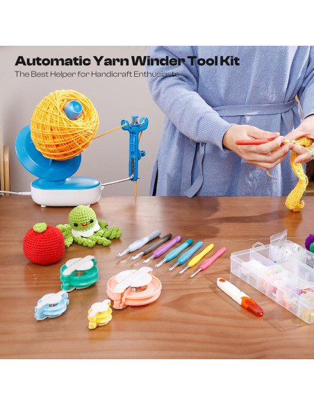 Kit de Ganchillo Eléctrico Caydo 78PCS con Enrollador y Pompones Kit de Ganchillo Eléctrico Caydo 78PCS con Enrollador y Pompones