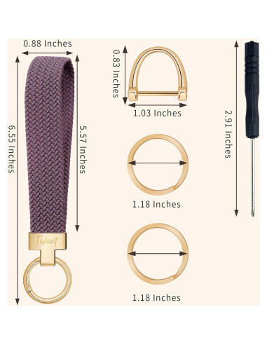 Fishent Llavero de Pulsera Tejido Violeta Humo con 3 Anillos